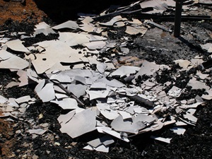 Shattered asbestos after a fire Shattered asbestos after a fire